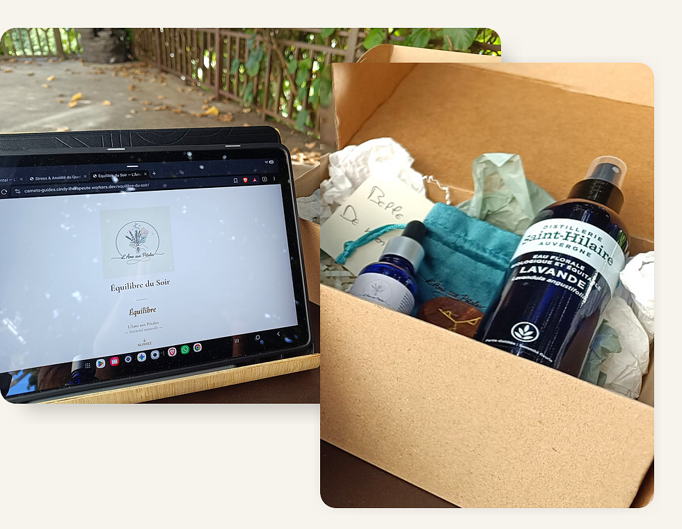 Coffret Équilibre du Soir et outils sensoriels : composé floral, eau florale et talisman